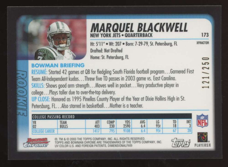 Load image into Gallery viewer, 2003 Bowman Chrome Xfractor Marquel Blackwell #173 New York Jets /250 Image 2
