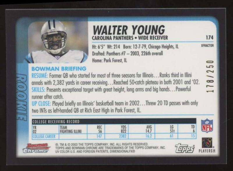 Load image into Gallery viewer, 2003 Bowman Chrome Xfractor Walter Young #174 Carolina Panthers /250 Image 2
