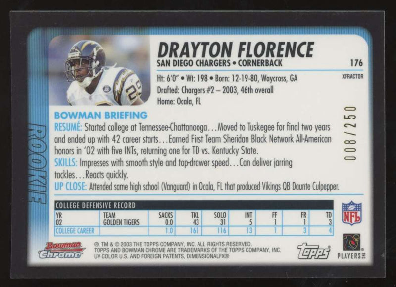 Load image into Gallery viewer, 2003 Bowman Chrome Xfractor Drayton Florence #176 San Diego Chargers /250 Image 2
