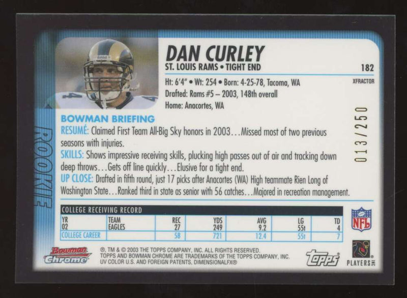 Load image into Gallery viewer, 2003 Bowman Chrome Xfractor Dan Curley #182 Jacksonville Jaguars /250 Image 2
