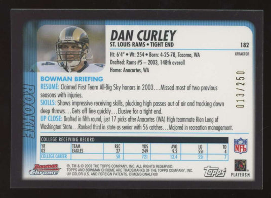 2003 Bowman Chrome Xfractor Dan Curley