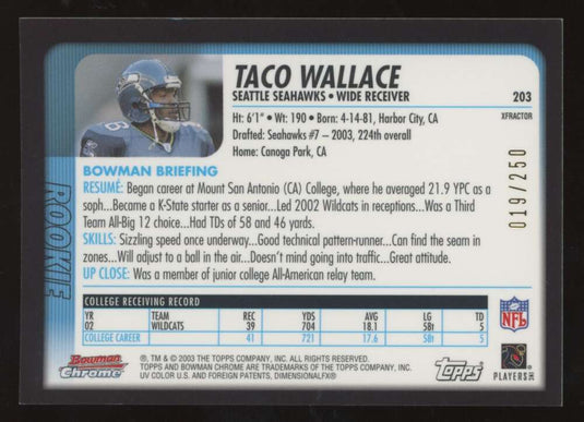 2003 Bowman Chrome Xfractor Taco Wallace