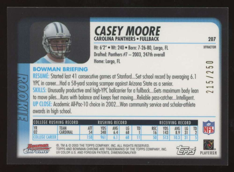 Load image into Gallery viewer, 2003 Bowman Chrome Xfractor Casey Moore #207 Carolina Panthers /250 Image 2
