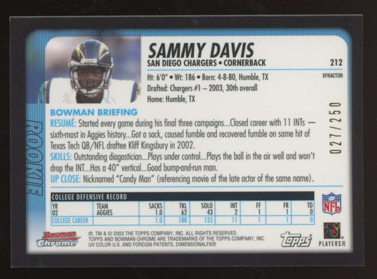 2003 Bowman Chrome Xfractor Sammy Davis 