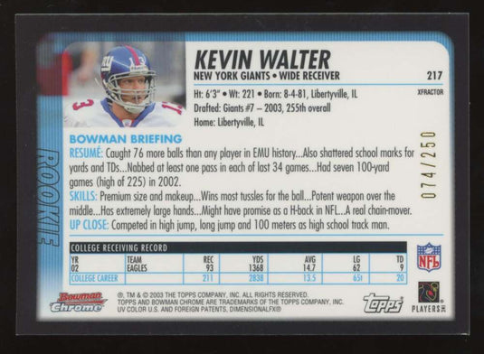 2003 Bowman Chrome Xfractor Kevin Walter