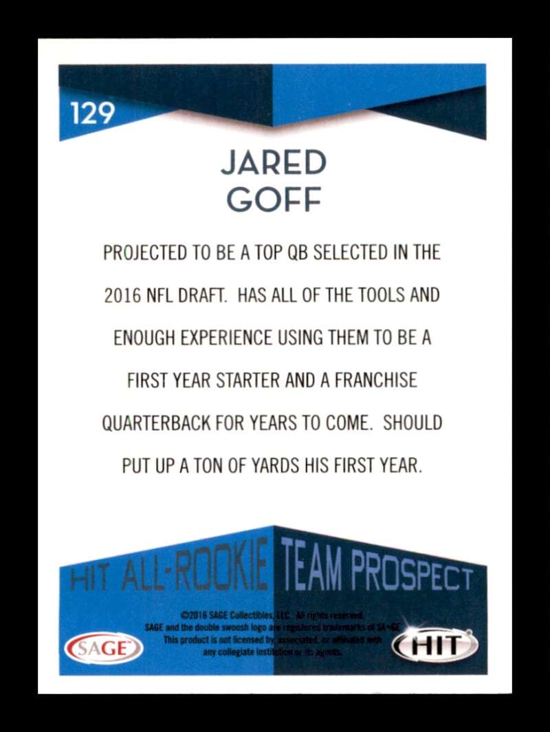 Load image into Gallery viewer, 2016 SAGE Hit Jared Goff #129 Los Angeles Rams Rookie RC  Image 2
