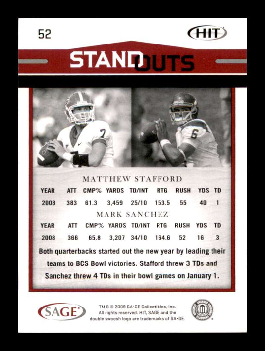 2009 SAGE HIT Standouts Mark Sanchez Matthew Stafford 