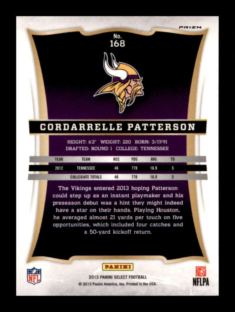 Load image into Gallery viewer, 2013 Panini Select Rookie Prizm Cordarrelle Patterson #168 Minnesota Vikings Rookie RC  Image 2
