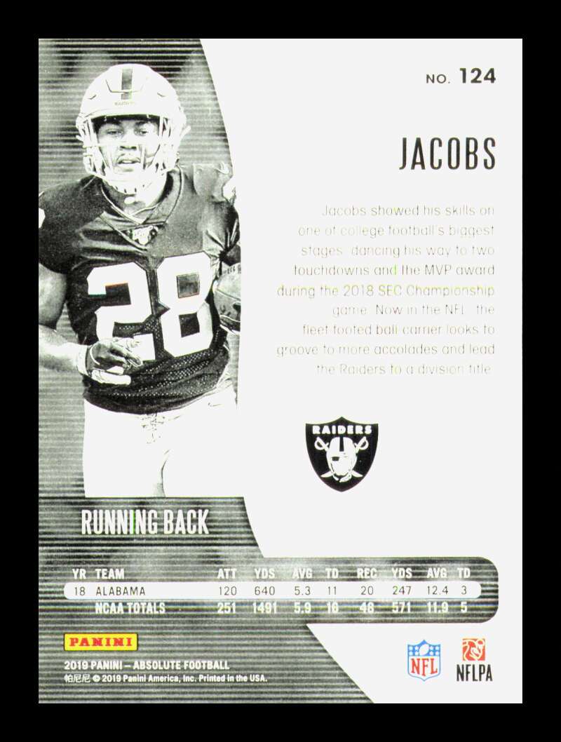 Load image into Gallery viewer, 2019 Panini Absolute Josh Jacobs #124 Oakland Raiders Rookie RC  Image 2
