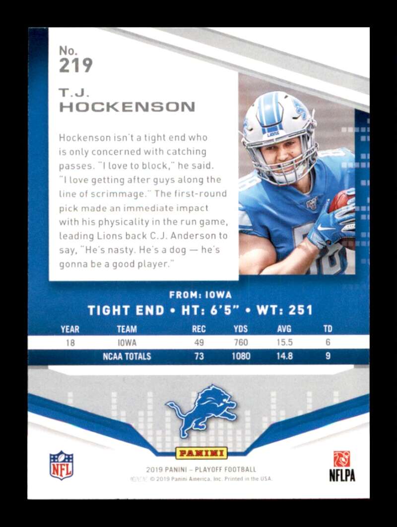 Load image into Gallery viewer, 2019 Panini Playoff T.J. Hockenson #219 Detroit Lions Rookie RC  Image 2
