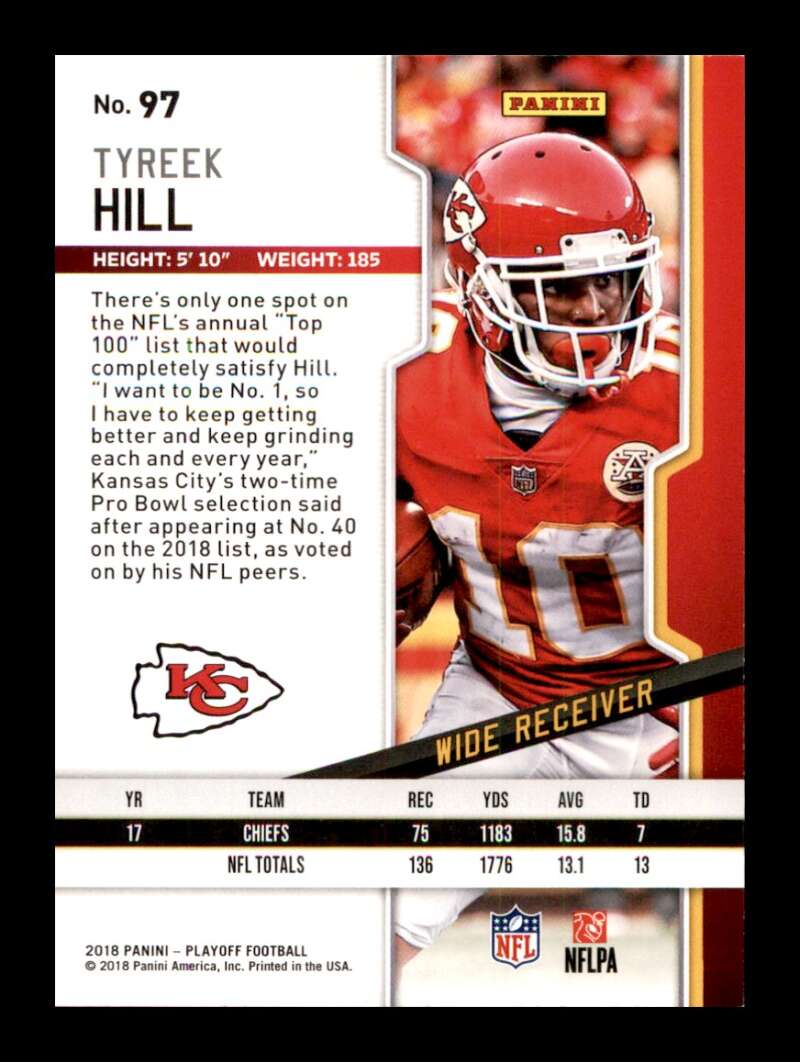 Load image into Gallery viewer, 2018 Panini Playoff Red Zone Tyreek Hill #97 Kansas City Chiefs  Image 2
