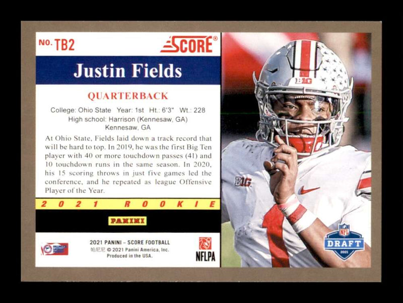 Load image into Gallery viewer, 2021 Score 1991 Throwback Justin Fields #2 Ohio State Buckeyes Rookie RC  Image 2
