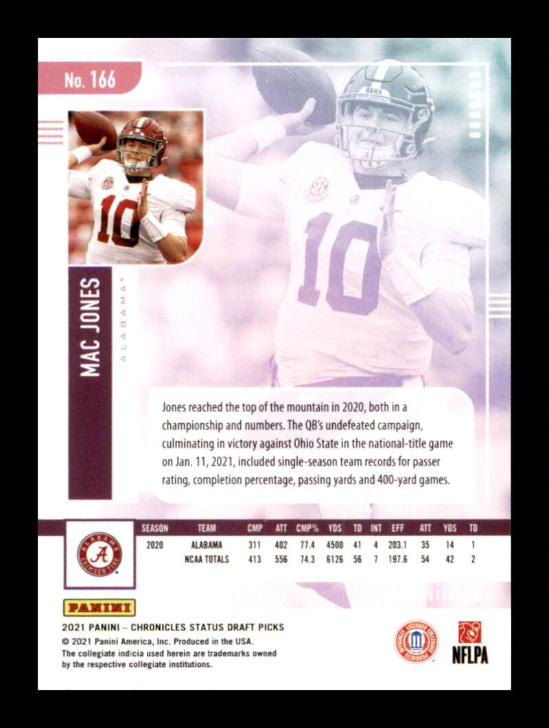 Load image into Gallery viewer, 2021 Panini Chronicles Draft Status Pink Mac Jones #166 Alabama Rookie RC Image 2
