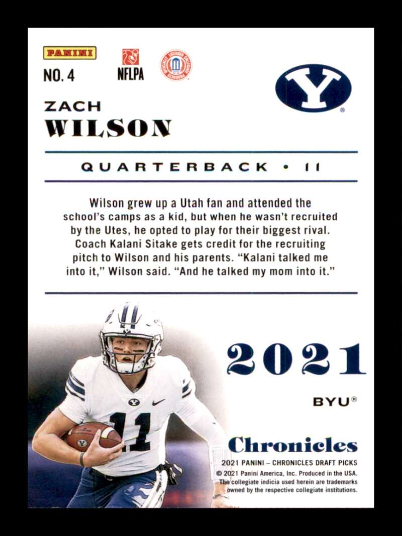 Load image into Gallery viewer, 2021 Panini Chronicles Draft Pink Zach Wilson #4 BYU Cougars Rookie RC  Image 2
