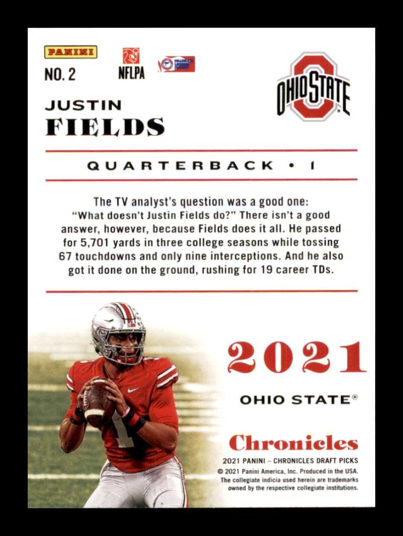 Load image into Gallery viewer, 2021 Panini Chronicles Draft Justin Fields #2 Ohio State Buckeyes Rookie RC  Image 2
