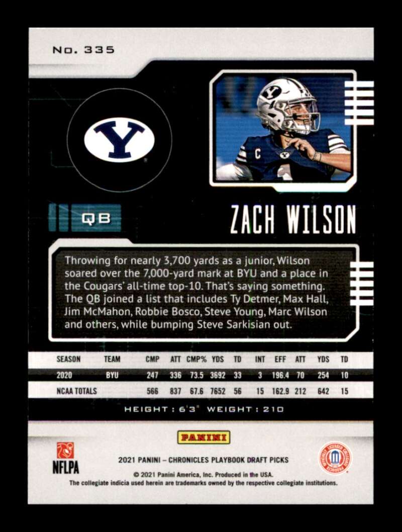 Load image into Gallery viewer, 2021 Panini Chronicles Draft Playbook Zach Wilson #335 BYU Cougars Rookie RC  Image 2
