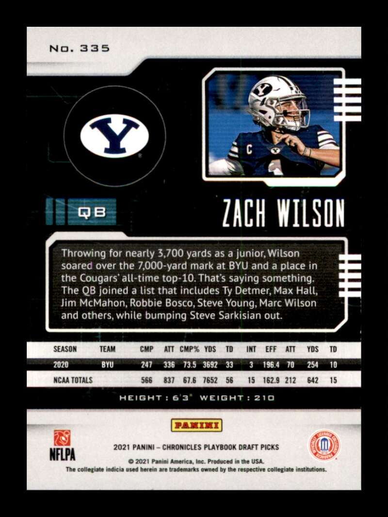 Load image into Gallery viewer, 2021 Panini Chronicles Draft Playbook Zach Wilson #335 BYU Cougars Rookie RC  Image 2
