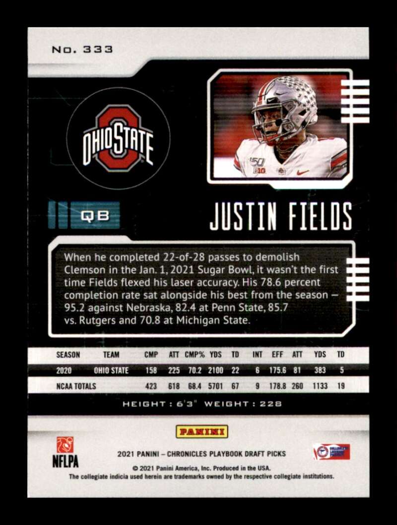 Load image into Gallery viewer, 2021 Panini Chronicles Draft Playbook Justin Fields #333 Ohio State Buckeyes Rookie RC  Image 2
