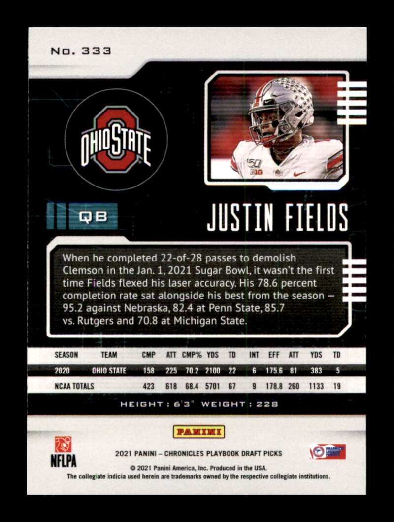 Load image into Gallery viewer, 2021 Panini Chronicles Draft Playbook Justin Fields #333 Ohio State Buckeyes Rookie RC  Image 2
