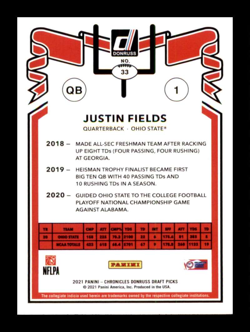 Load image into Gallery viewer, 2021 Panini Chronicles Draft Donruss Retro Justin Fields #33 Ohio State Buckeyes Rookie RC  Image 2
