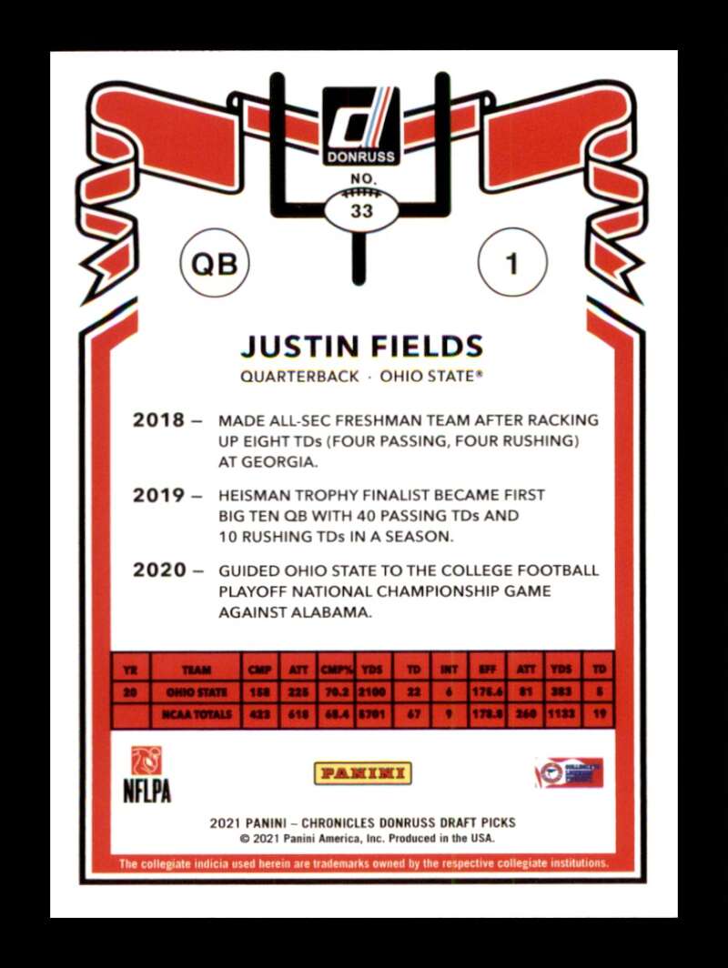 Load image into Gallery viewer, 2021 Panini Chronicles Draft Donruss Retro Justin Fields #33 Ohio State Buckeyes Rookie RC  Image 2
