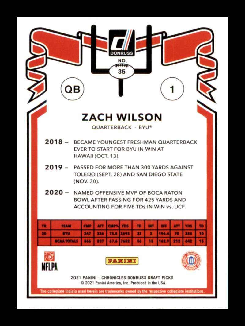 Load image into Gallery viewer, 2021 Panini Chronicles Draft Donruss Retro Zach Wilson #35 BYU Cougars Rookie RC  Image 2
