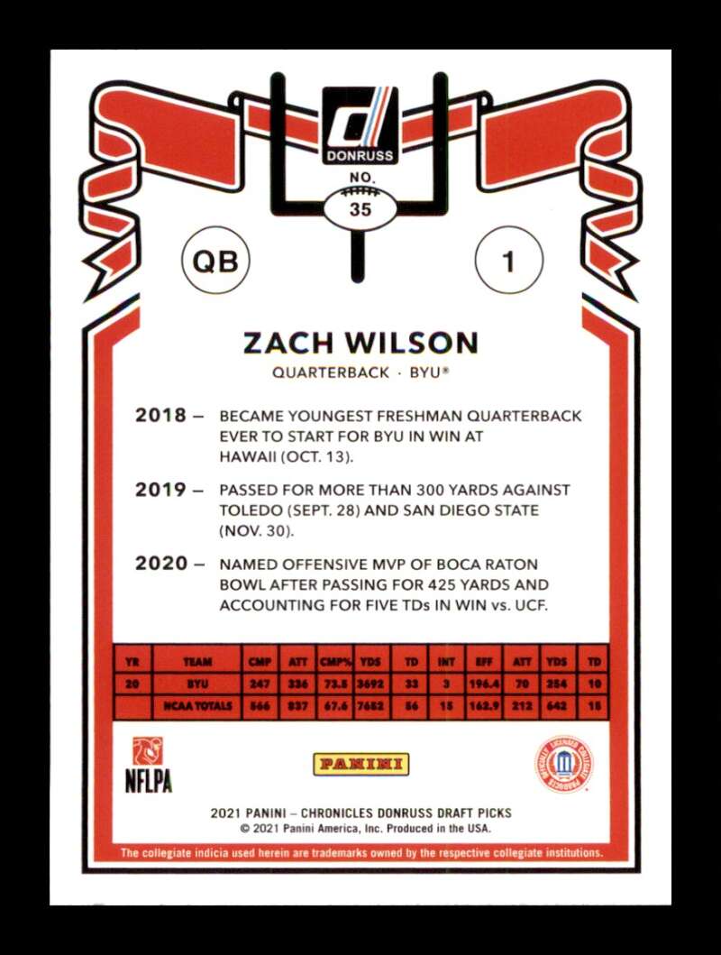 Load image into Gallery viewer, 2021 Panini Chronicles Draft Donruss Retro Zach Wilson #35 BYU Cougars Rookie RC  Image 2
