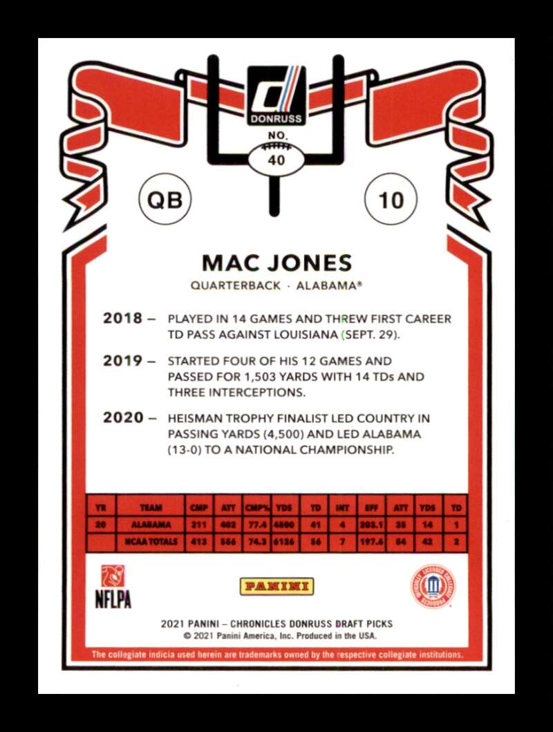 Load image into Gallery viewer, 2021 Panini Chronicles Draft Donruss Retro Mac Jones #40 Alabama Rookie RC Image 2
