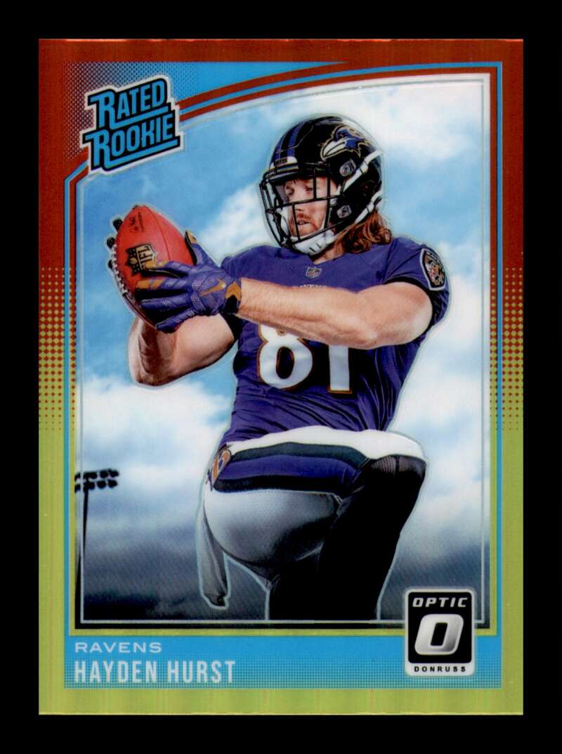 Load image into Gallery viewer, 2018 Donruss Optic Red Yellow Prizm Hayden Hurst #189 Baltimore Ravens Rookie RC Image 1
