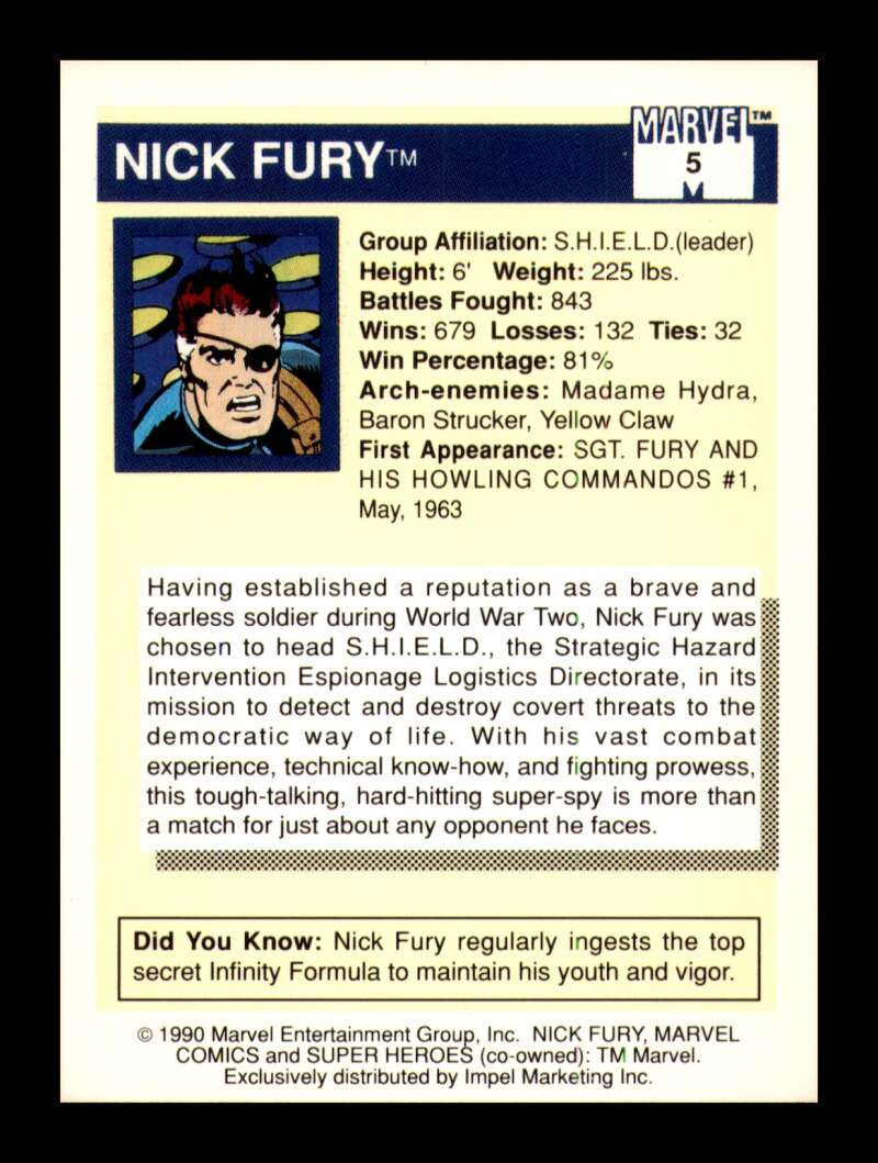 Load image into Gallery viewer, 1990 Impel Marvel Universe Nick Fury #5 NM OR BETTER Image 2
