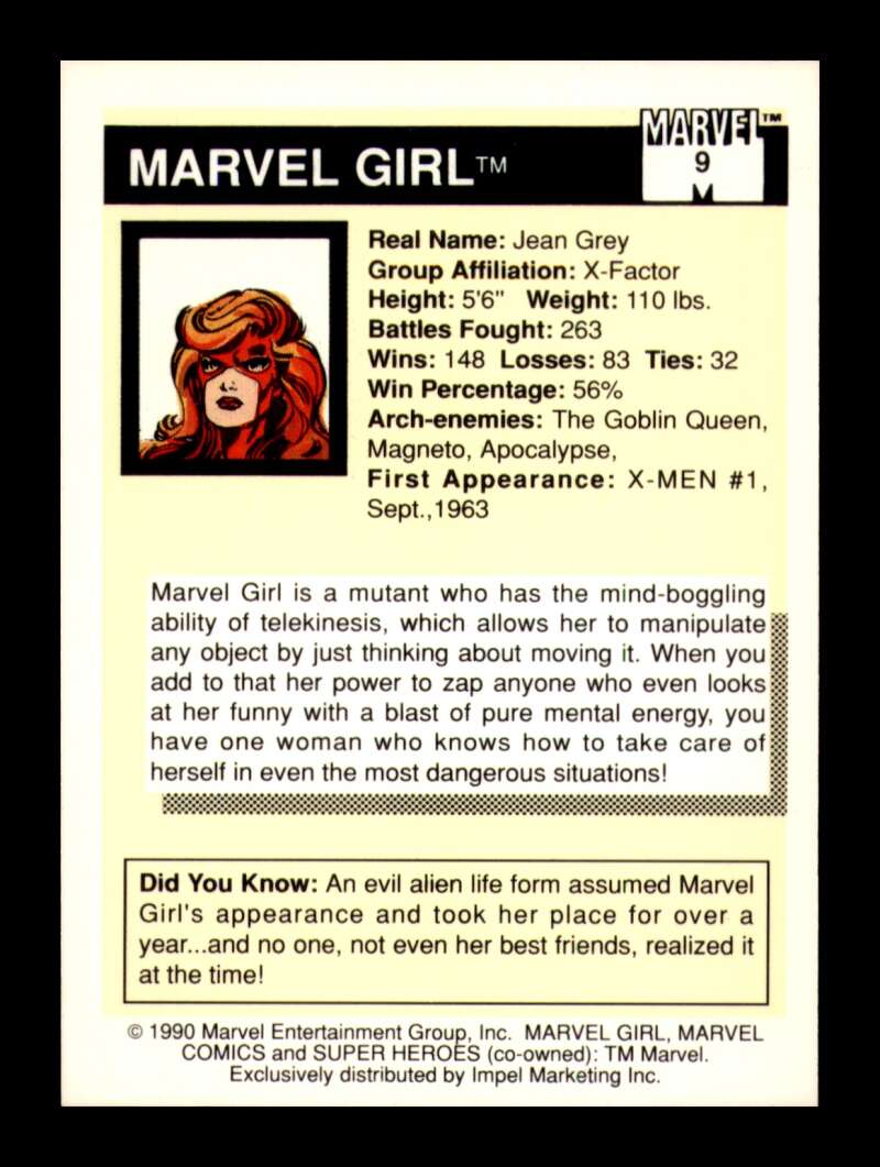 Load image into Gallery viewer, 1990 Impel Marvel Universe Marvel Girl #9 NM OR BETTER Image 2
