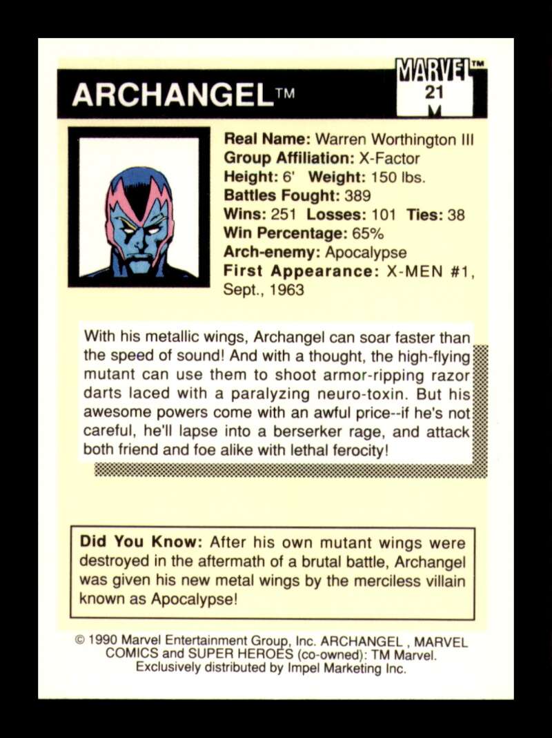 Load image into Gallery viewer, 1990 Impel Marvel Universe Archangel #21 NM OR BETTER Image 2
