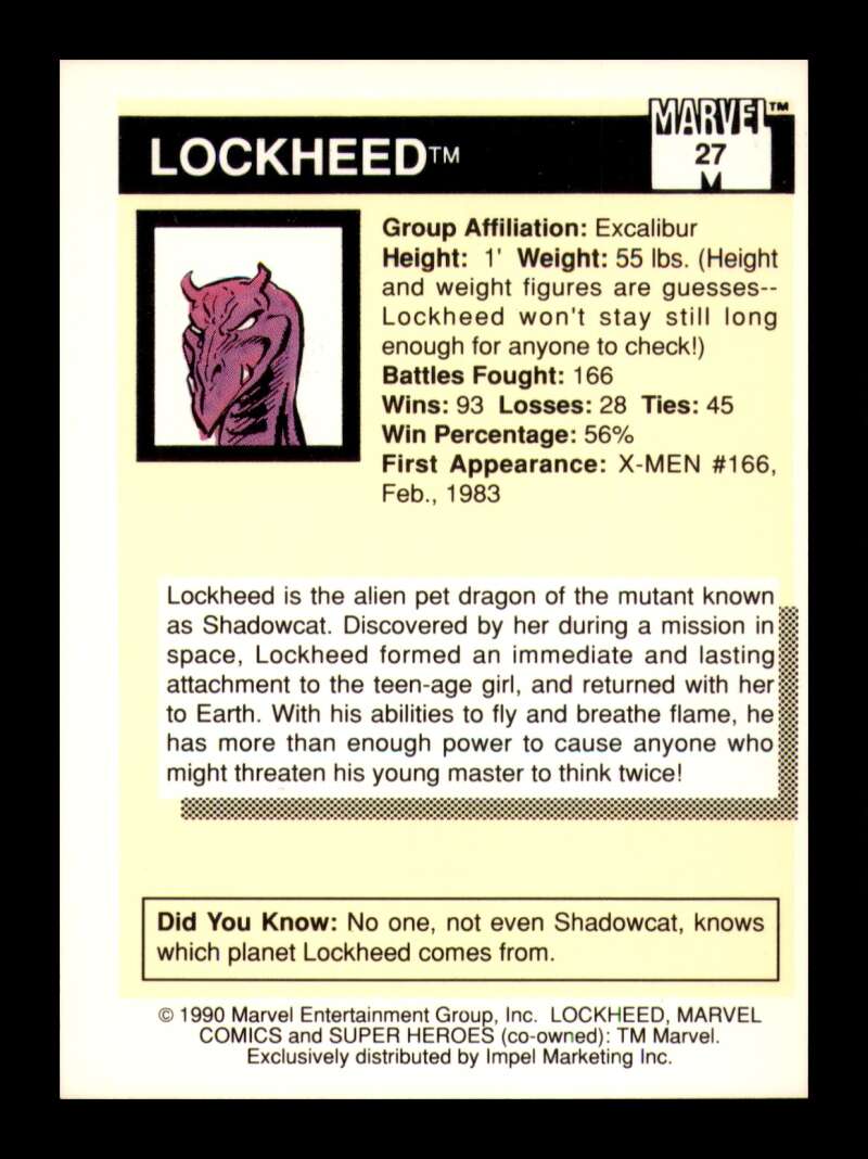 Load image into Gallery viewer, 1990 Impel Marvel Universe Lockheed #27 NM OR BETTER Image 2
