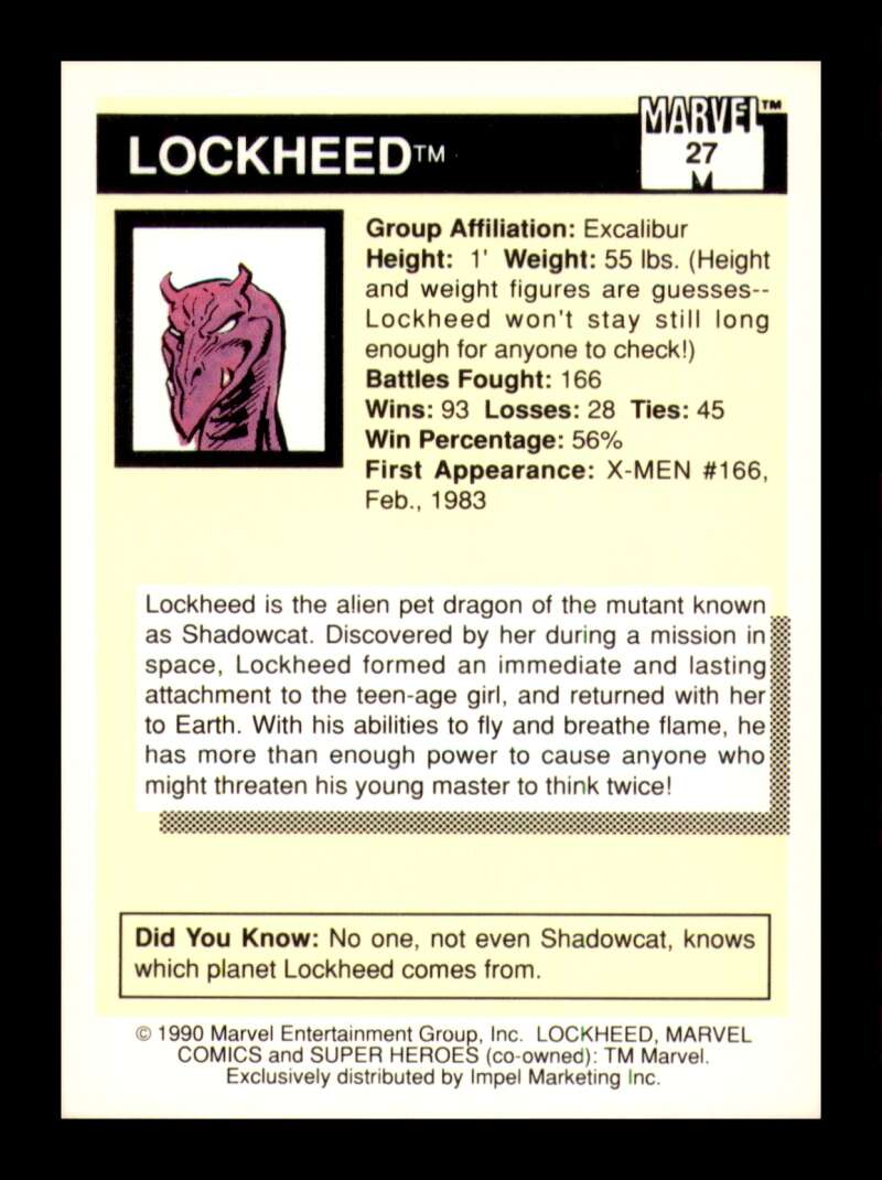 Load image into Gallery viewer, 1990 Impel Marvel Universe Lockheed #27 NM OR BETTER Image 2
