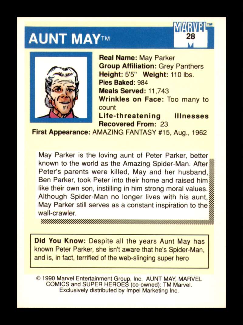 Load image into Gallery viewer, 1990 Impel Marvel Universe Aunt May Parker #28 NM OR BETTER Image 2
