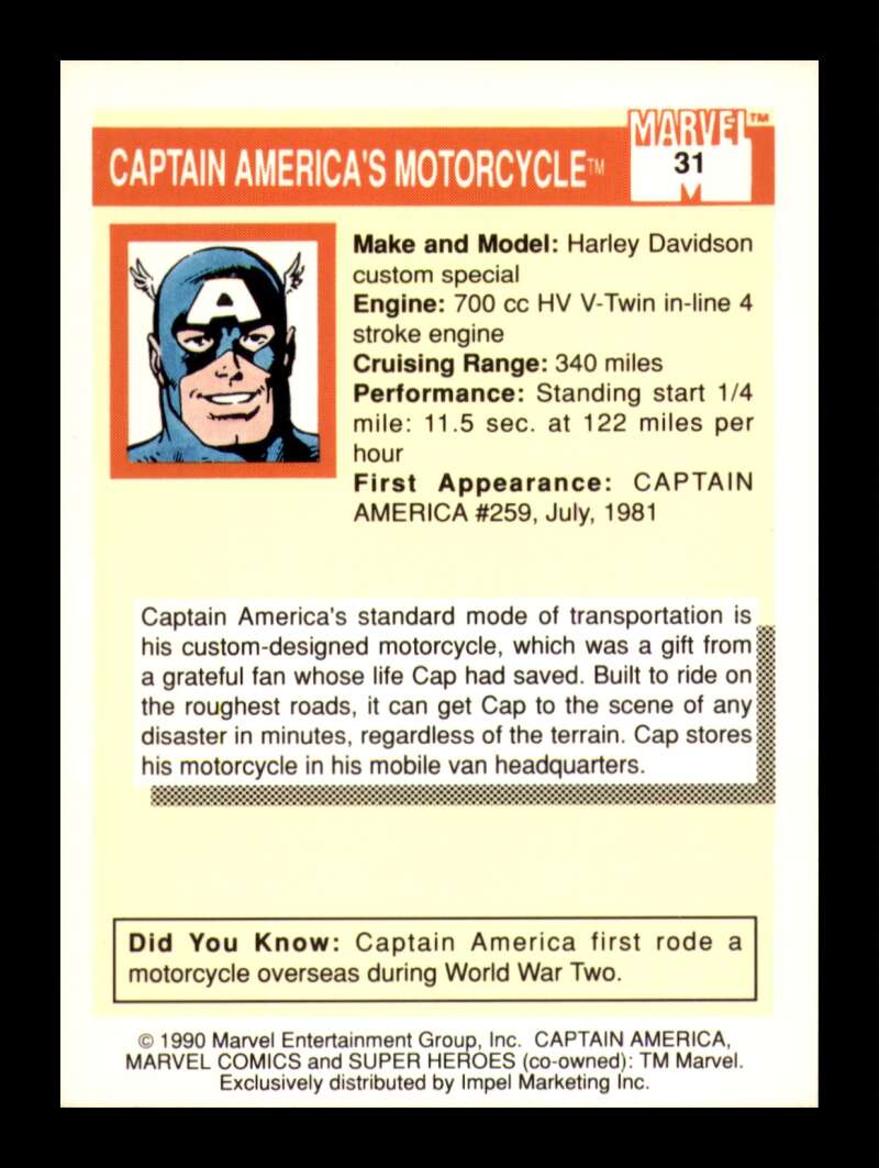 Load image into Gallery viewer, 1990 Impel Marvel Universe Captain America #31 NM OR BETTER Image 2
