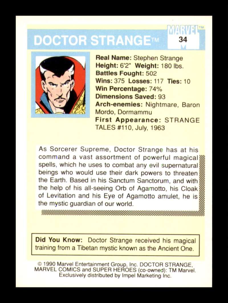 Load image into Gallery viewer, 1990 Impel Marvel Universe Doctor Strange #34 NM OR BETTER Image 2
