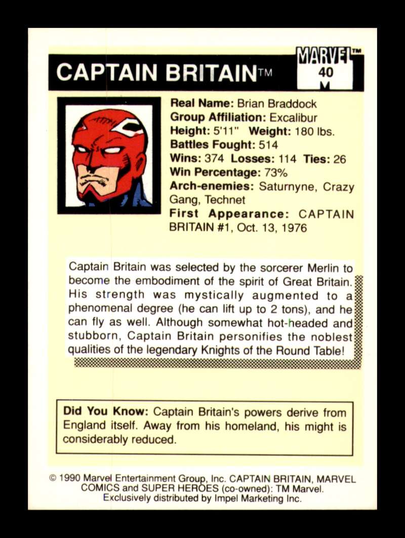 Load image into Gallery viewer, 1990 Impel Marvel Universe Captain Britian #40 NM OR BETTER Image 2
