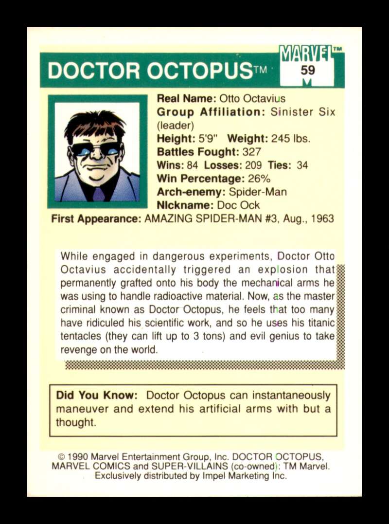 Load image into Gallery viewer, 1990 Impel Marvel Universe Doctor Octopus #59 NM OR BETTER Image 2
