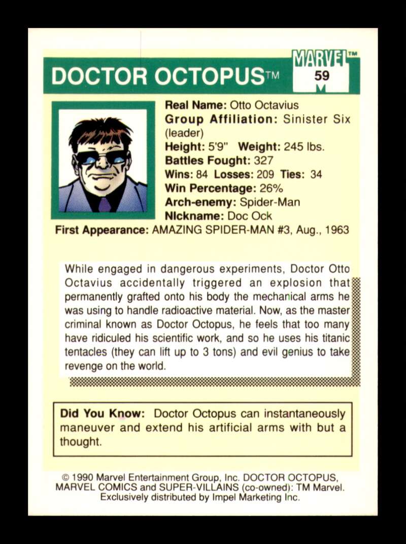 Load image into Gallery viewer, 1990 Impel Marvel Universe Doctor Octopus #59 NM OR BETTER Image 2
