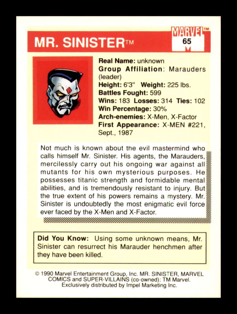 Load image into Gallery viewer, 1990 Impel Marvel Universe Mr. Sinister #65 NM OR BETTER Image 2
