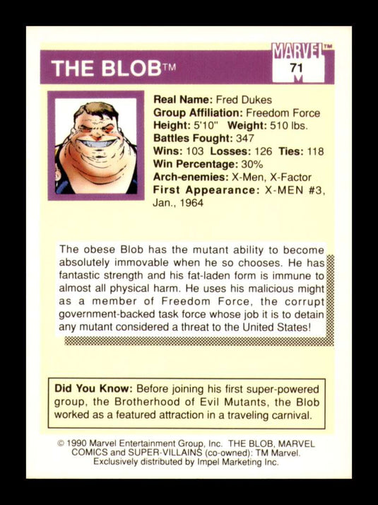 1990 Impel Marvel Universe The Blob 