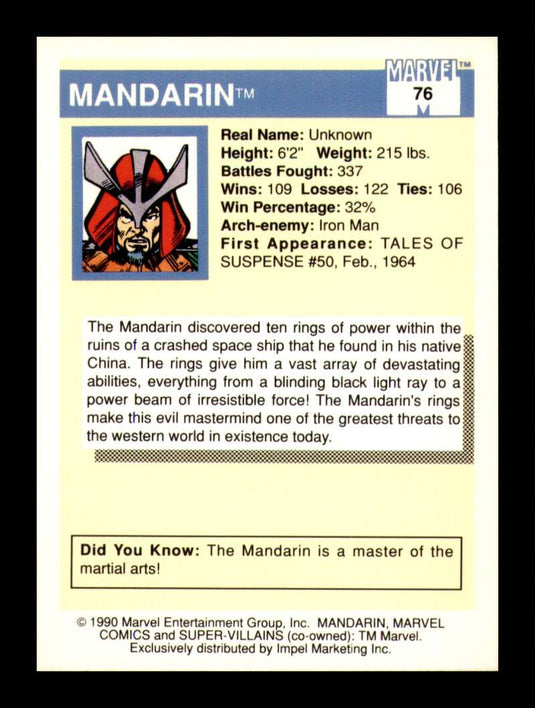 1990 Impel Marvel Universe Mandarin 
