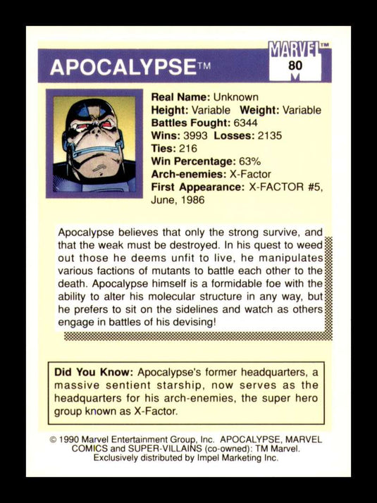 1990 Impel Marvel Universe Apocalypse 