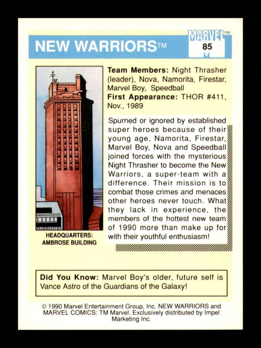 1990 Impel Marvel Universe New Warriors 