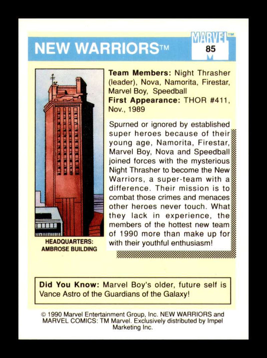 1990 Impel Marvel Universe New Warriors 