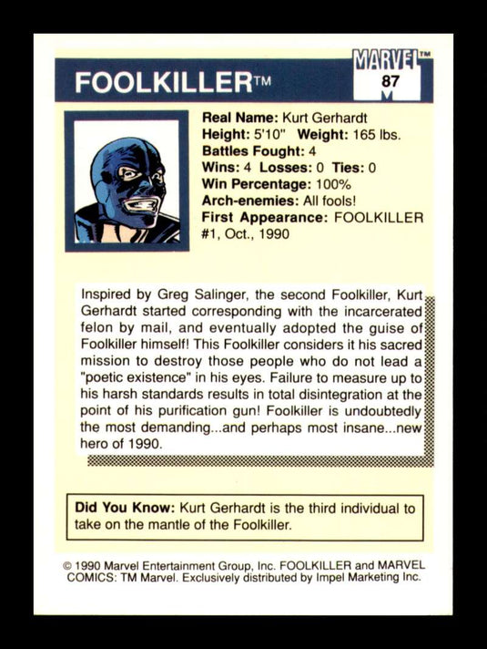 1990 Impel Marvel Universe Foolkiller 