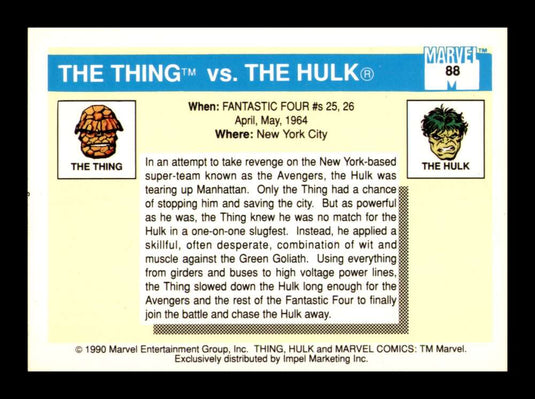 1990 Impel Marvel Universe Thing vs. Hulk 