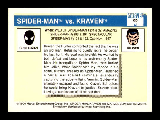 1990 Impel Marvel Universe Spider-Man vs. Kraven 