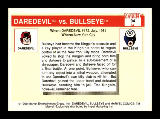 1990 Impel Marvel Universe Daredevil vs. Bullseye 